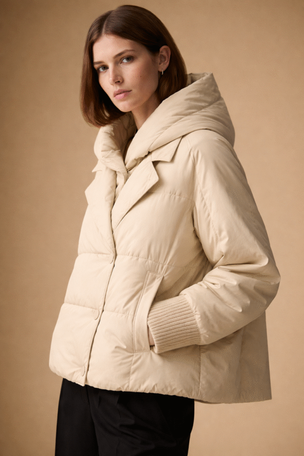 Trumpa šampano spalvos pavasarinė striukė