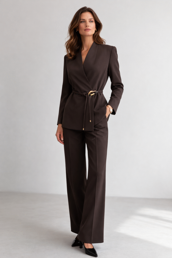 Rudas kelnių kostiumas su dirželiu