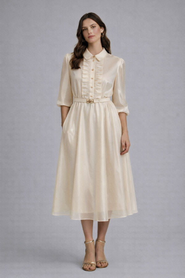 Prabangi šifoninė šampano spalvos suknelė